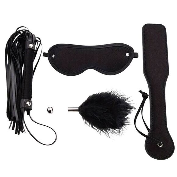 BDSM Black 4 Piece Leather Training Fetish Set - Picture 2 of 6